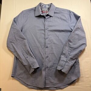 Robert Graham Mens Classic Fit Button Down Shirt Blue Geometric Pattern Size L